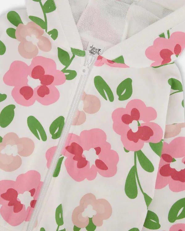 Deux Par Deux French Terry Cardigan   G30J30  Printed Huge Flowers