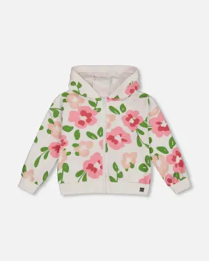 Deux Par Deux French Terry Cardigan   G30J30  Printed Huge Flowers