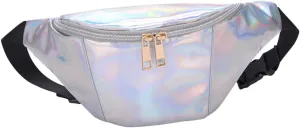 Didiseaon Fashionable Holographic Silver Fanny Pack for Women Versatile Waist Bag for Running Beach and Outdoor Activities Stylish and Functional Waist Pouch