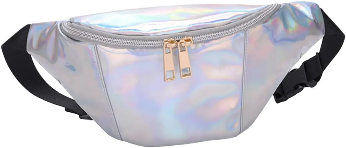 Didiseaon Fashionable Holographic Silver Fanny Pack for Women Versatile Waist Bag for Running Beach and Outdoor Activities Stylish and Functional Waist Pouch