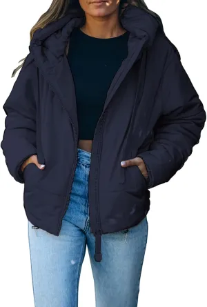 Dokotoo Womens 2024 Winter Full Zipper Hooded Puffer Jacket Short Coat with Pockets