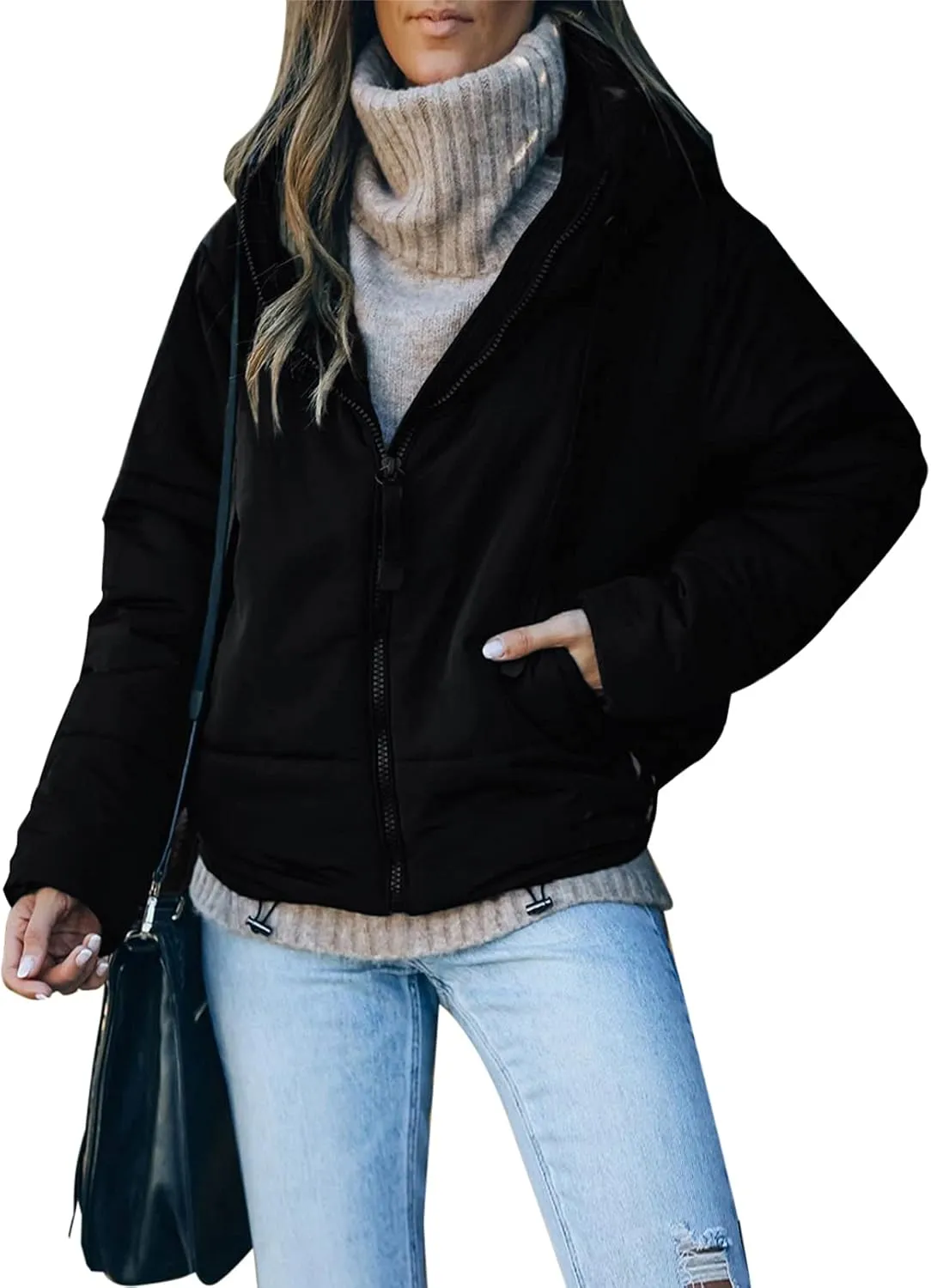 Dokotoo Womens 2024 Winter Full Zipper Hooded Puffer Jacket Short Coat with Pockets