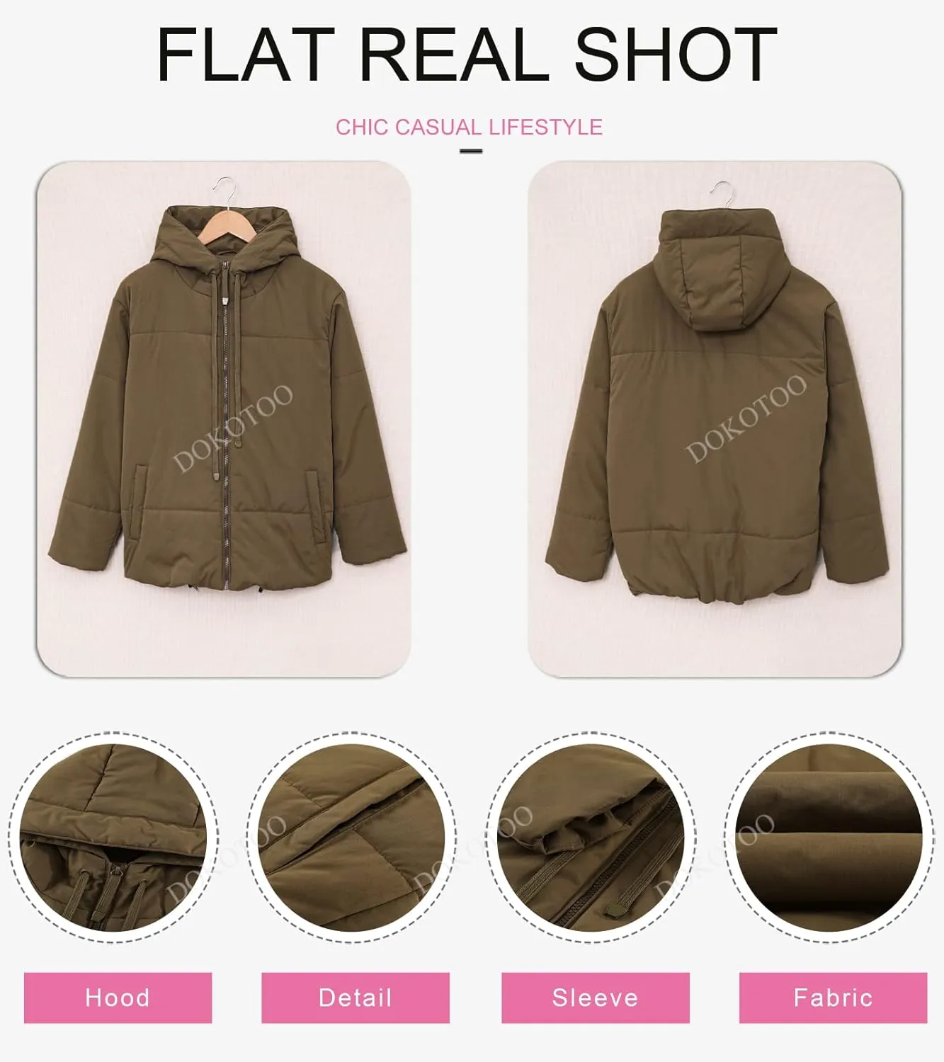 Dokotoo Womens 2024 Winter Full Zipper Hooded Puffer Jacket Short Coat with Pockets