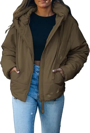 Dokotoo Womens 2024 Winter Full Zipper Hooded Puffer Jacket Short Coat with Pockets