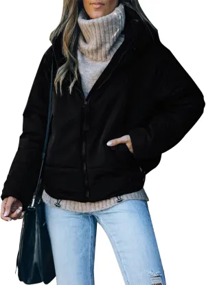Dokotoo Womens 2024 Winter Full Zipper Hooded Puffer Jacket Short Coat with Pockets
