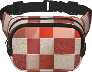 Double Layer Waist Bag for Men & Women,Adjustable Waterproof Running Belt,Multi-Functional Fanny Pack with 3D Red Checkered Print for Travel,Hiking,Fitness