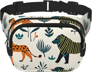 Double Layer Waist Bag for Men & Women,Adjustable Waterproof Running Belt,Multi-Functional Fanny Pack with Animal Print for Travel,Hiking,Fitness