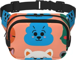 Double Layer Waist Bag for Men & Women,Adjustable Waterproof Running Belt,Multi-Functional Fanny Pack with Cartoon Animals Print for Travel,Hiking,Fitness