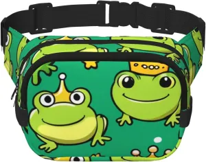 Double Layer Waist Bag for Men & Women,Adjustable Waterproof Running Belt,Multi-Functional Fanny Pack with Crown frog Print for Travel,Hiking,Fitness