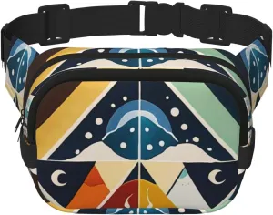 Double Layer Waist Bag for Men & Women,Adjustable Waterproof Running Belt,Multi-Functional Fanny Pack with Four Elements Print for Travel,Hiking,Fitness