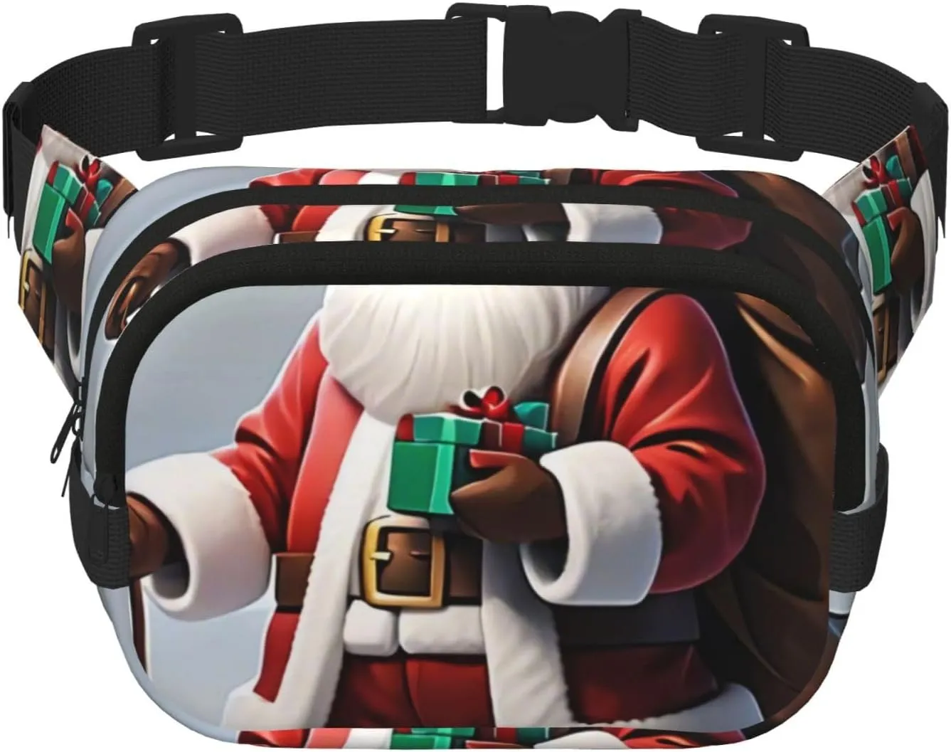 Double Layer Waist Bag for Men & Women,Adjustable Waterproof Running Belt,Multi-Functional Fanny Pack with Santa Claus Print for Travel,Hiking,Fitness