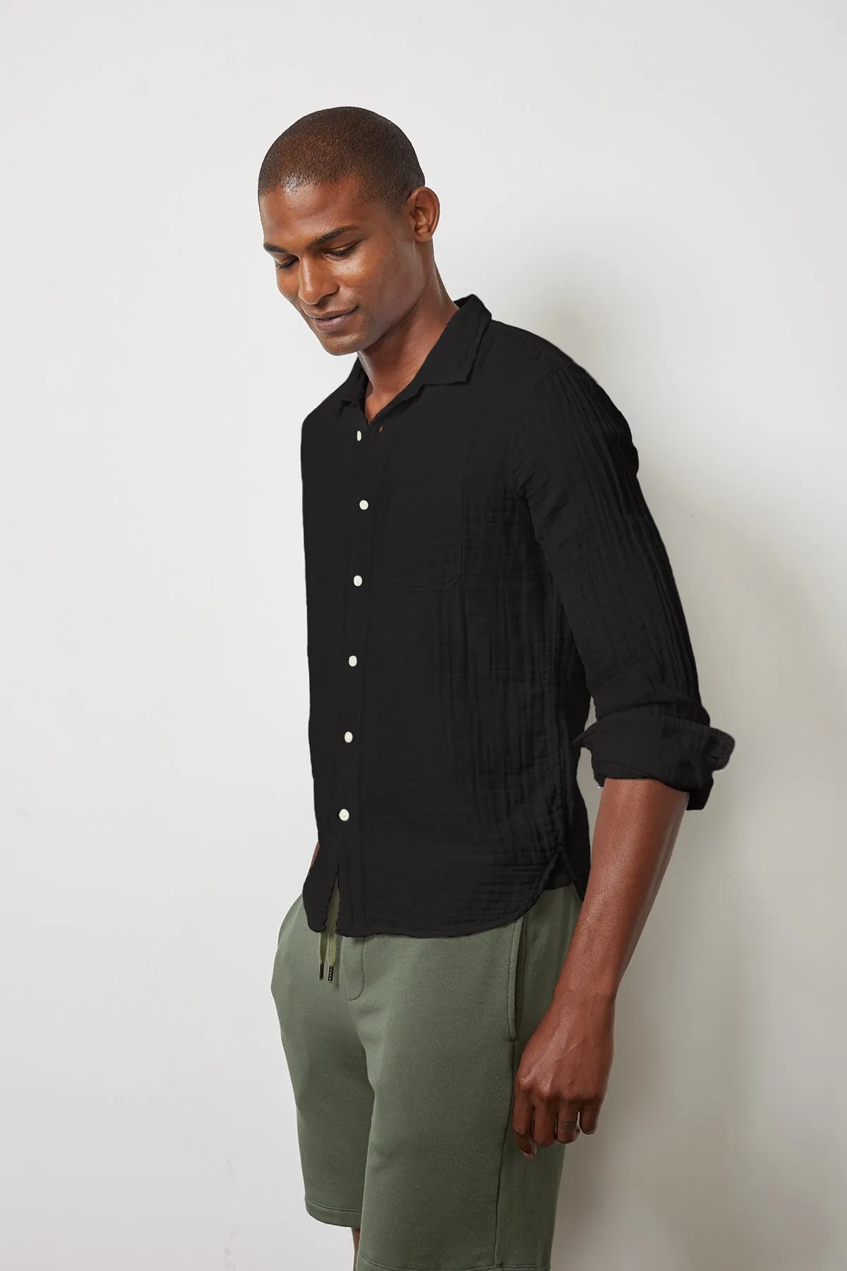 ELTON COTTON WOVEN BUTTON-UP SHIRT