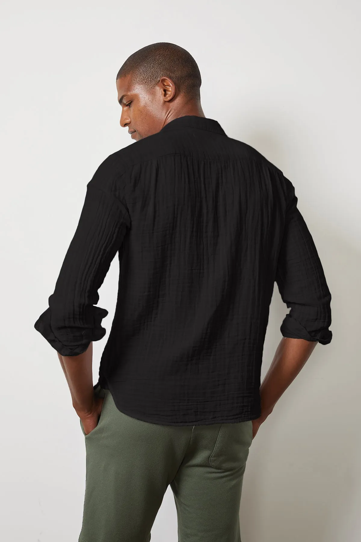 ELTON COTTON WOVEN BUTTON-UP SHIRT