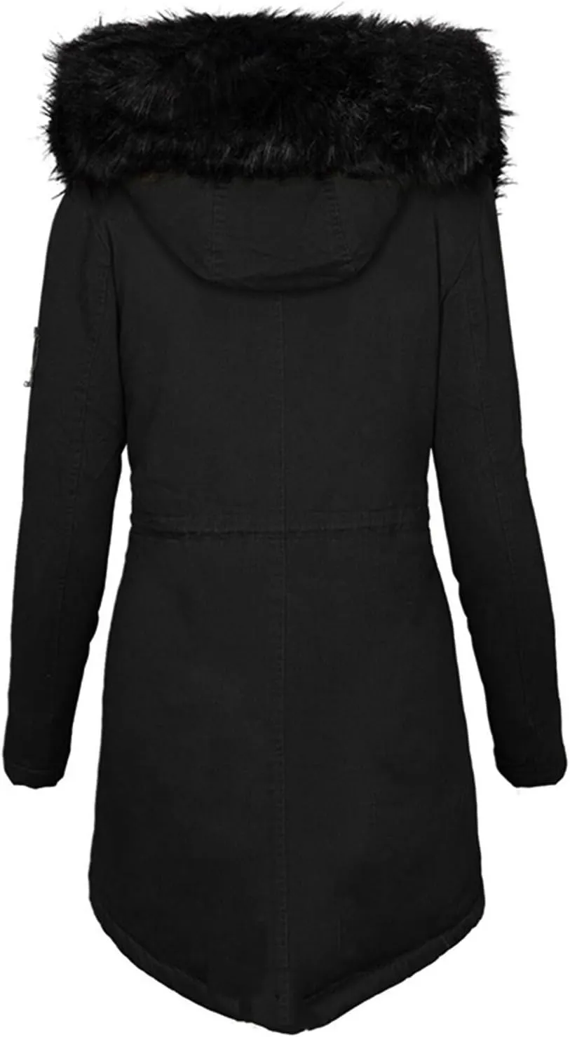 Fall Winter Coat for Women Casual Sherpa Fleece Lined Hooded Cotton Padded Jackets Zip Up Puffer Hoodie Jacket Parka Pea Coat