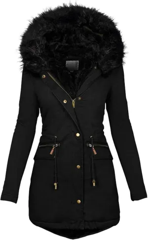 Fall Winter Coat for Women Casual Sherpa Fleece Lined Hooded Cotton Padded Jackets Zip Up Puffer Hoodie Jacket Parka Pea Coat