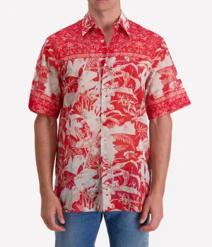 *FINAL SALE* Short Sleeve Button Up Shirt in Red & White Rose