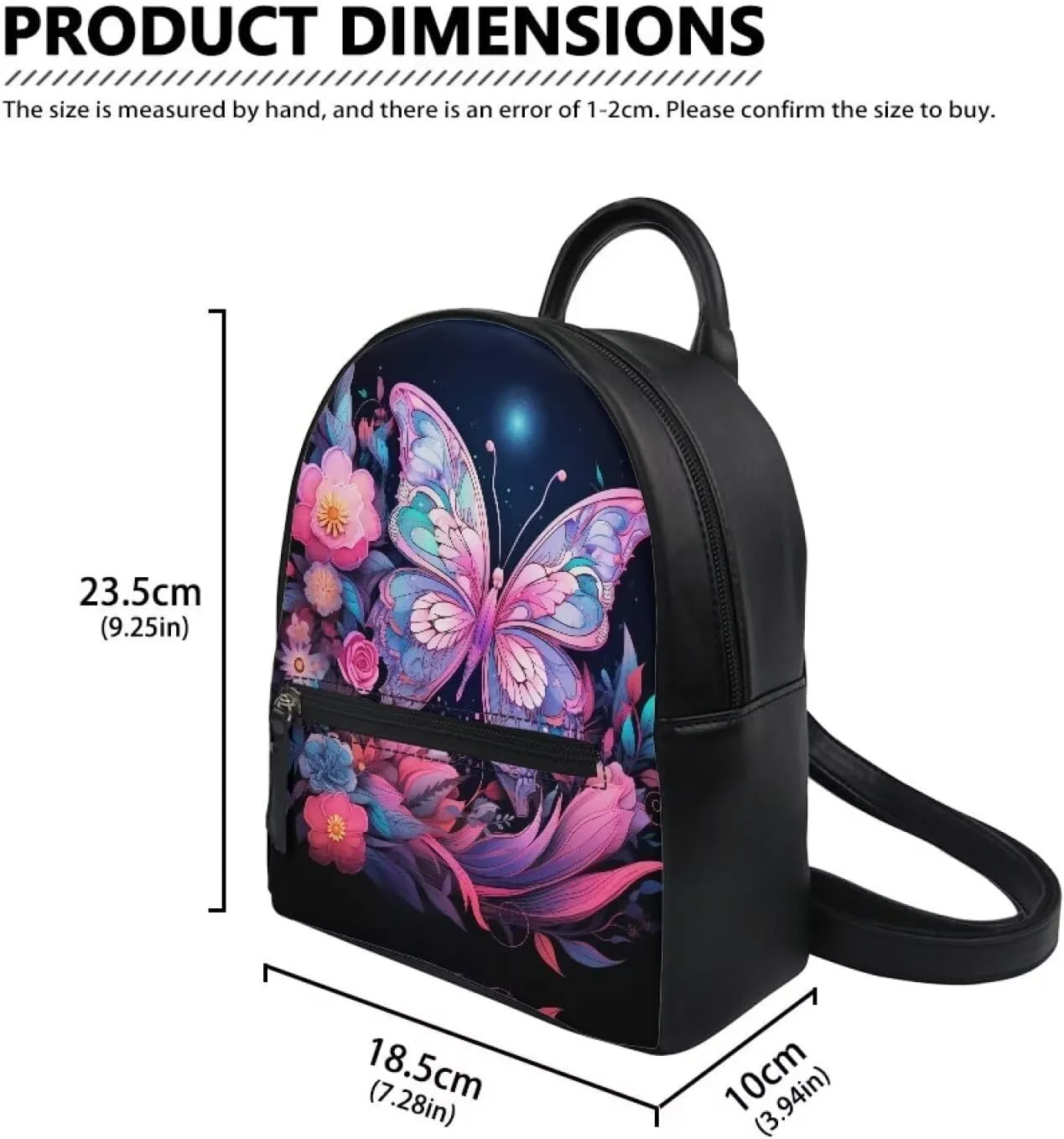 Flower Leather Backpack Purse for Women Beautiful Butterfly Backpack Handbag Multi-functional Elegant Daypack Soft Leather Shoulder Bag for Office, Shopping, Trip, Walking