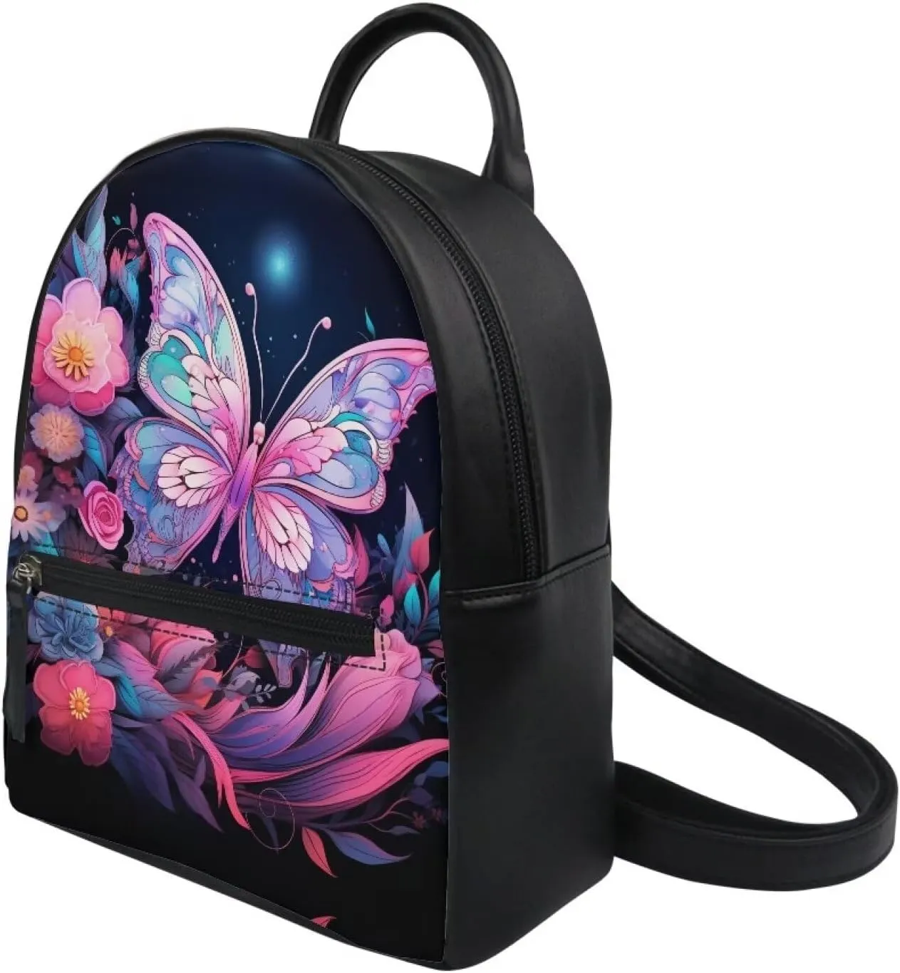 Flower Leather Backpack Purse for Women Beautiful Butterfly Backpack Handbag Multi-functional Elegant Daypack Soft Leather Shoulder Bag for Office, Shopping, Trip, Walking