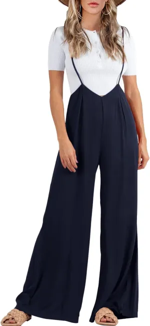 FSHAOES Womens Suspender Overalls High Waist Loose Sleeveless Wide Leg Jumpsuit Spaghetti Strap Baggy Long Romper