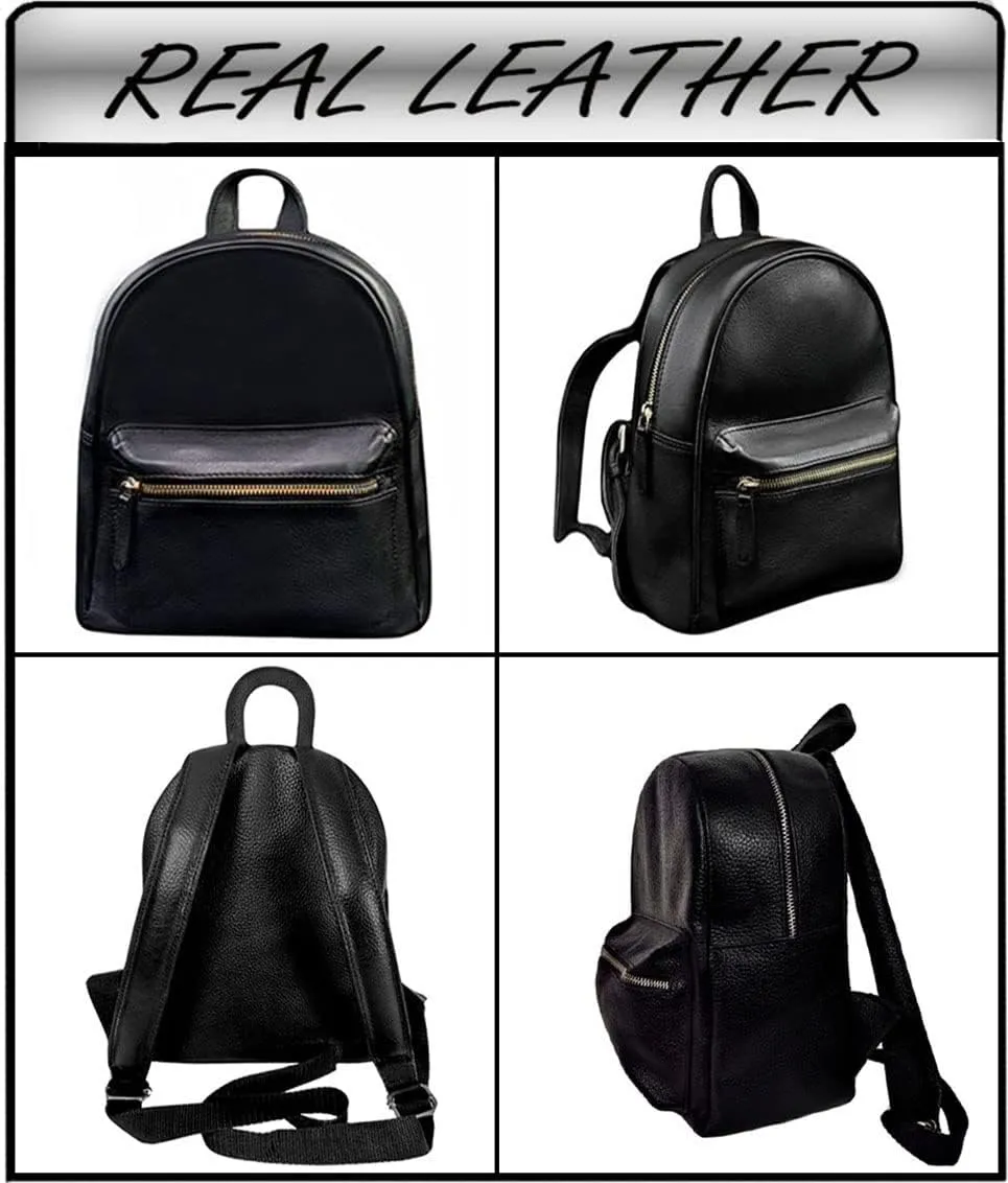 Genuine Leather Backpack Bag for Men's & Women Multi-functional Purse Elegant Daypack Soft Leather Travel Shoulder Fashion Bag Office, Shopping, Trip - Black