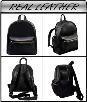 Genuine Leather Backpack Bag for Men's & Women Multi-functional Purse Elegant Daypack Soft Leather Travel Shoulder Fashion Bag Office, Shopping, Trip - Black