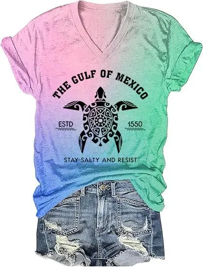 Gulf of Mexico T-Shirt Women Est 1550 Retro Vintage Short Sleeve Graphic Mexico Shirts for Women Retro Beach