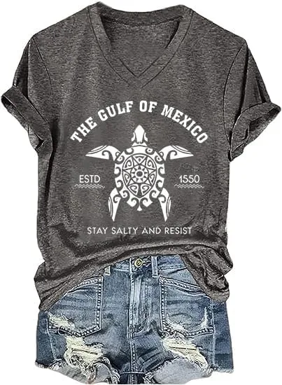 Gulf of Mexico T-Shirt Women Est 1550 Retro Vintage Short Sleeve Graphic Mexico Shirts for Women Retro Beach