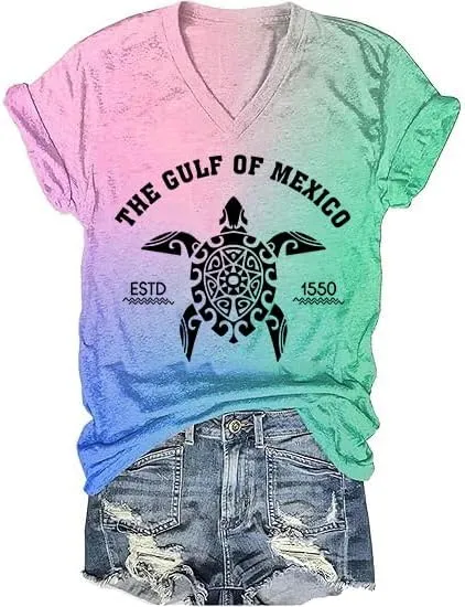 Gulf of Mexico T-Shirt Women Est 1550 Retro Vintage Short Sleeve Graphic Mexico Shirts for Women Retro Beach