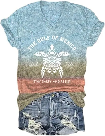 Gulf of Mexico T-Shirt Women Est 1550 Retro Vintage Short Sleeve Graphic Mexico Shirts for Women Retro Beach