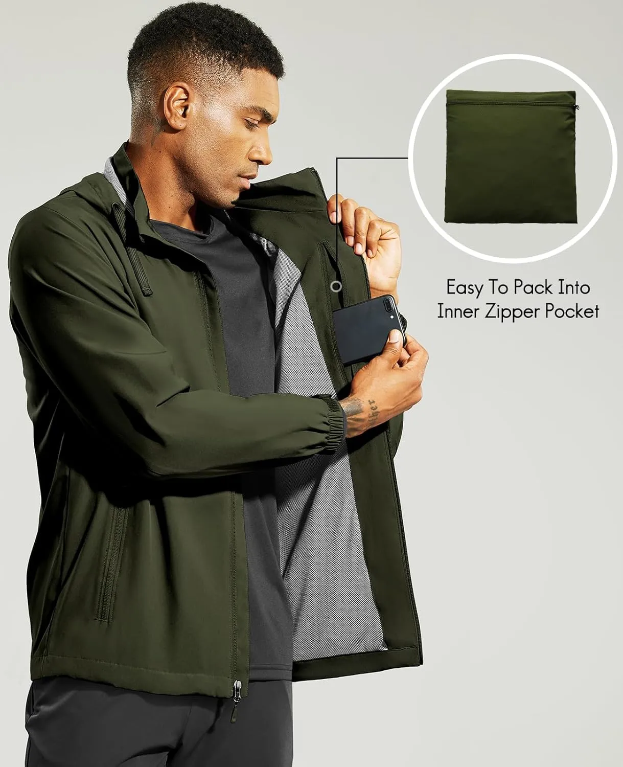Haimont Mens Packable Windbreaker with Hood Lightweight Windproof Water Resistant Hooded Jacket for Running Hiking Travel