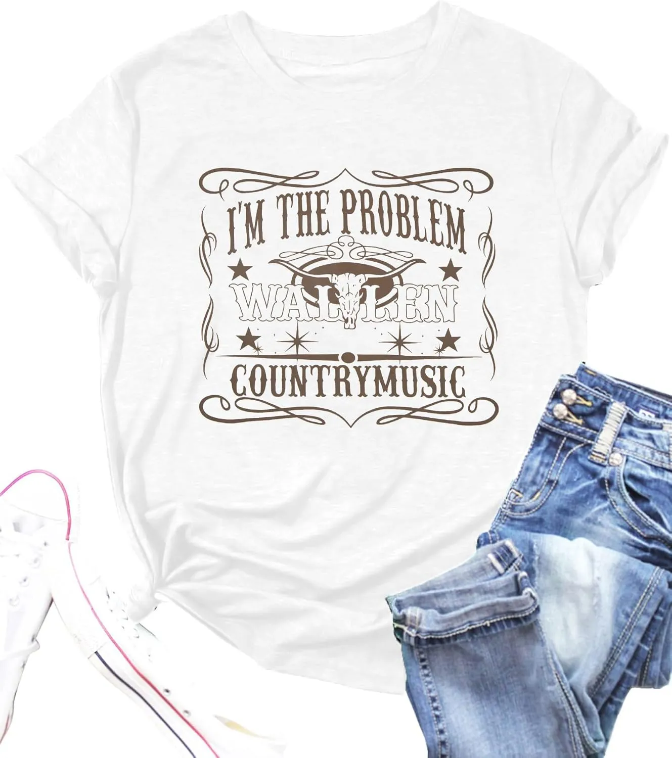 I'm The Problem T-Shirt Retro Steer Skull Western Shirts Country Music Tees Cowgirl Graphic Cowboy Tops