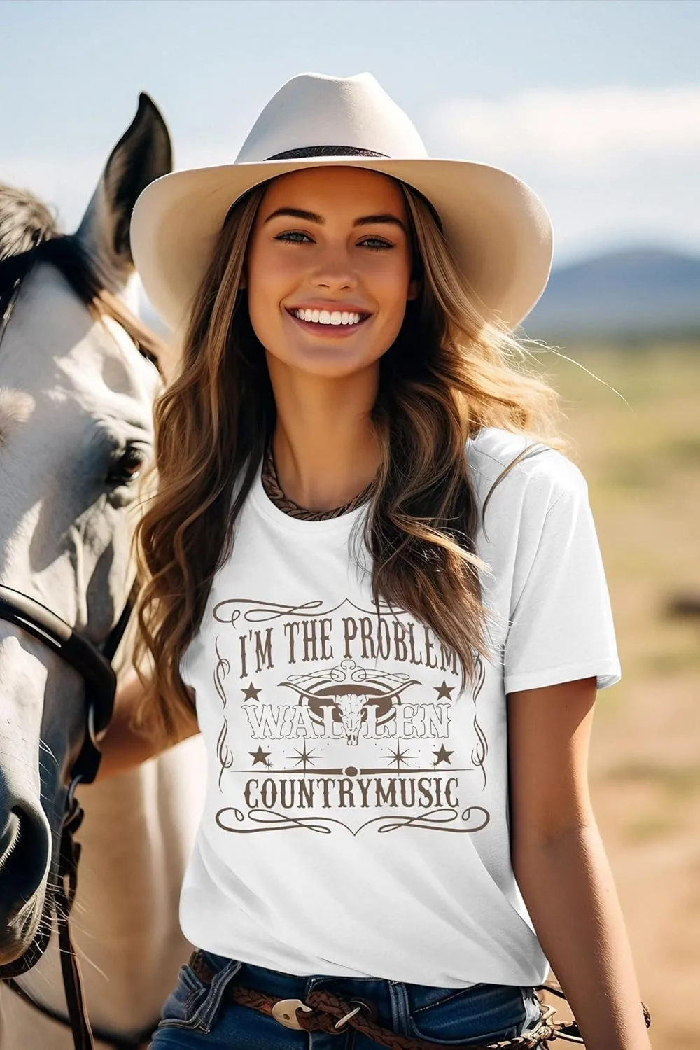I'm The Problem T-Shirt Retro Steer Skull Western Shirts Country Music Tees Cowgirl Graphic Cowboy Tops