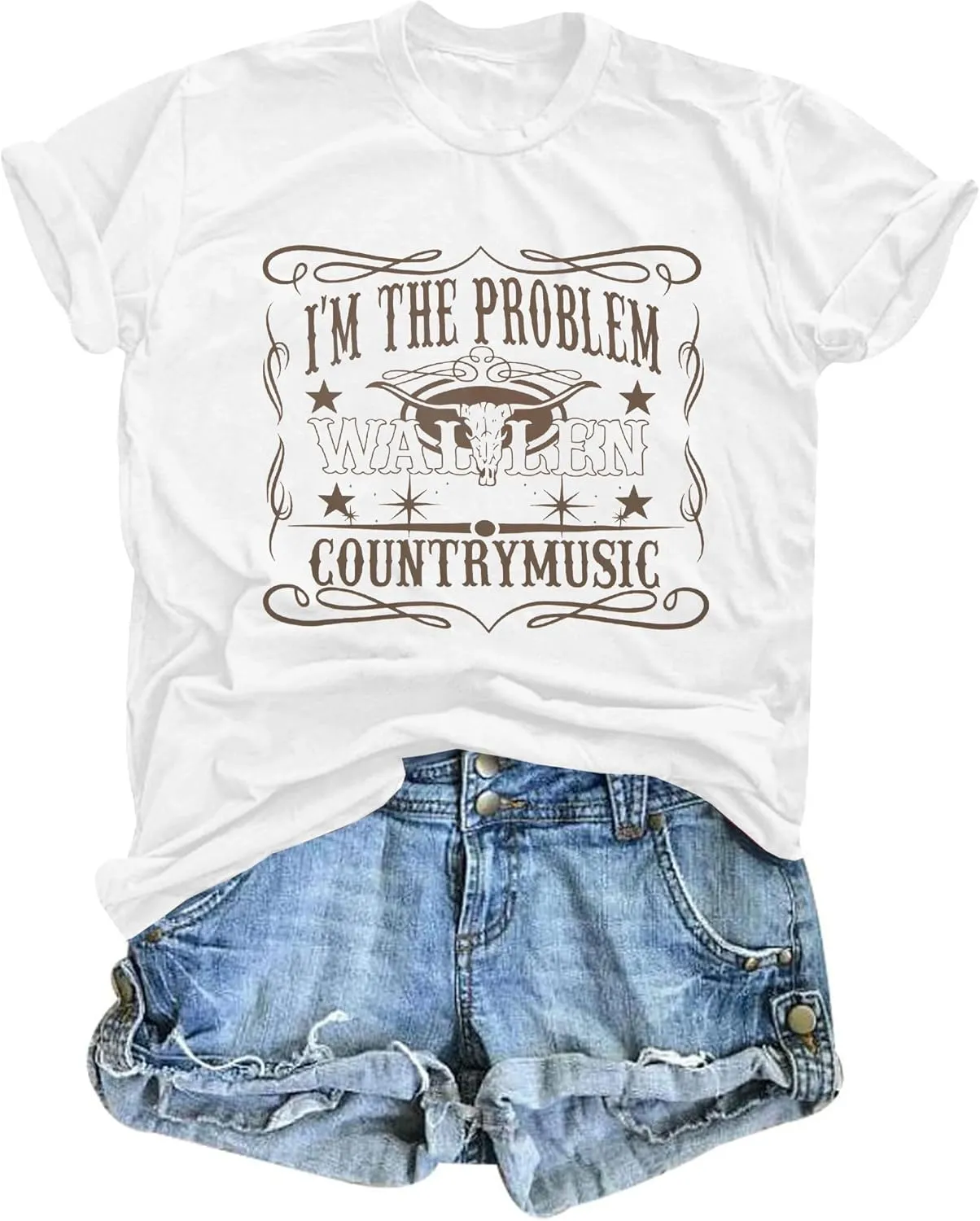 I'm The Problem T-Shirt Retro Steer Skull Western Shirts Country Music Tees Cowgirl Graphic Cowboy Tops