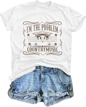 I'm The Problem T-Shirt Retro Steer Skull Western Shirts Country Music Tees Cowgirl Graphic Cowboy Tops