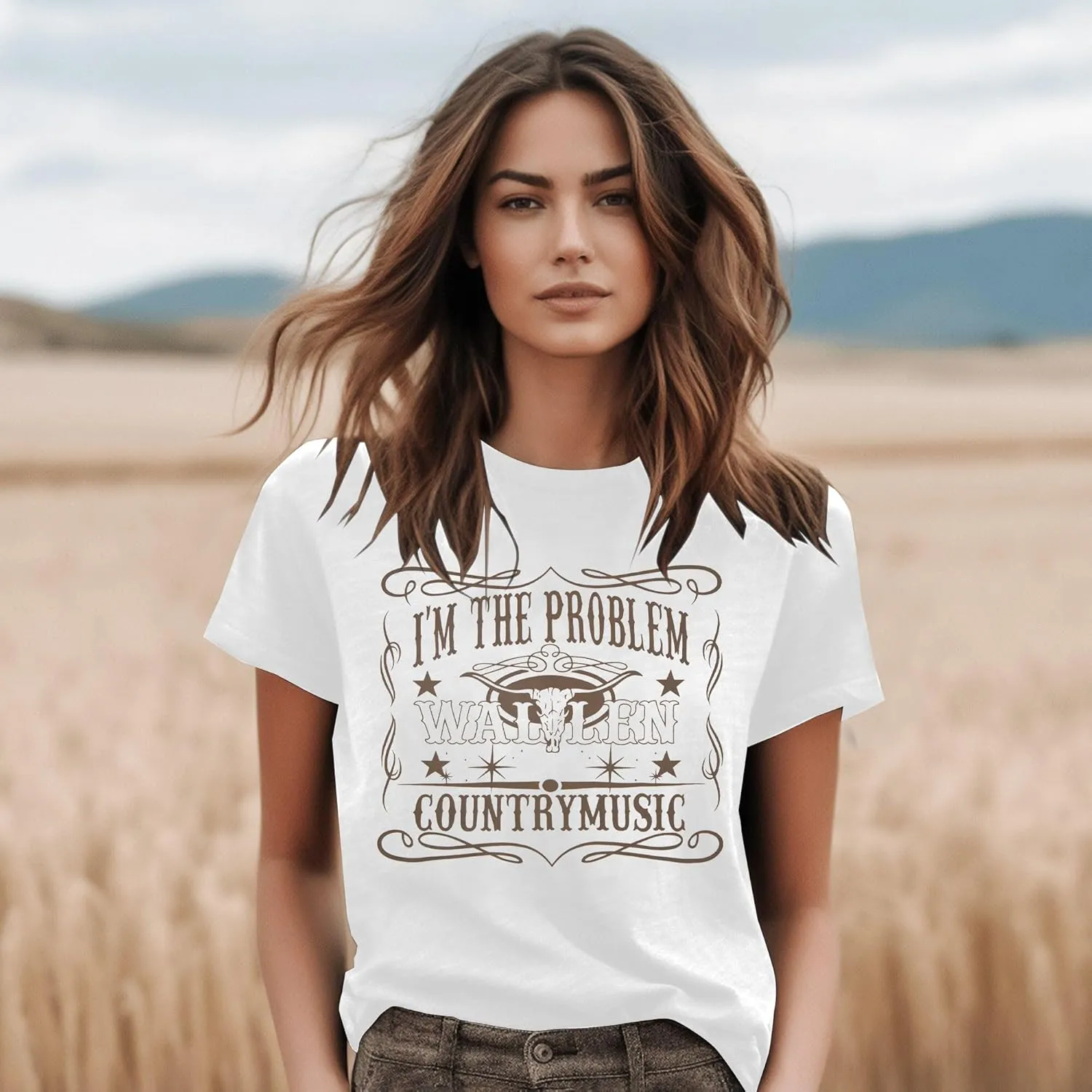 I'm The Problem T-Shirt Retro Steer Skull Western Shirts Country Music Tees Cowgirl Graphic Cowboy Tops