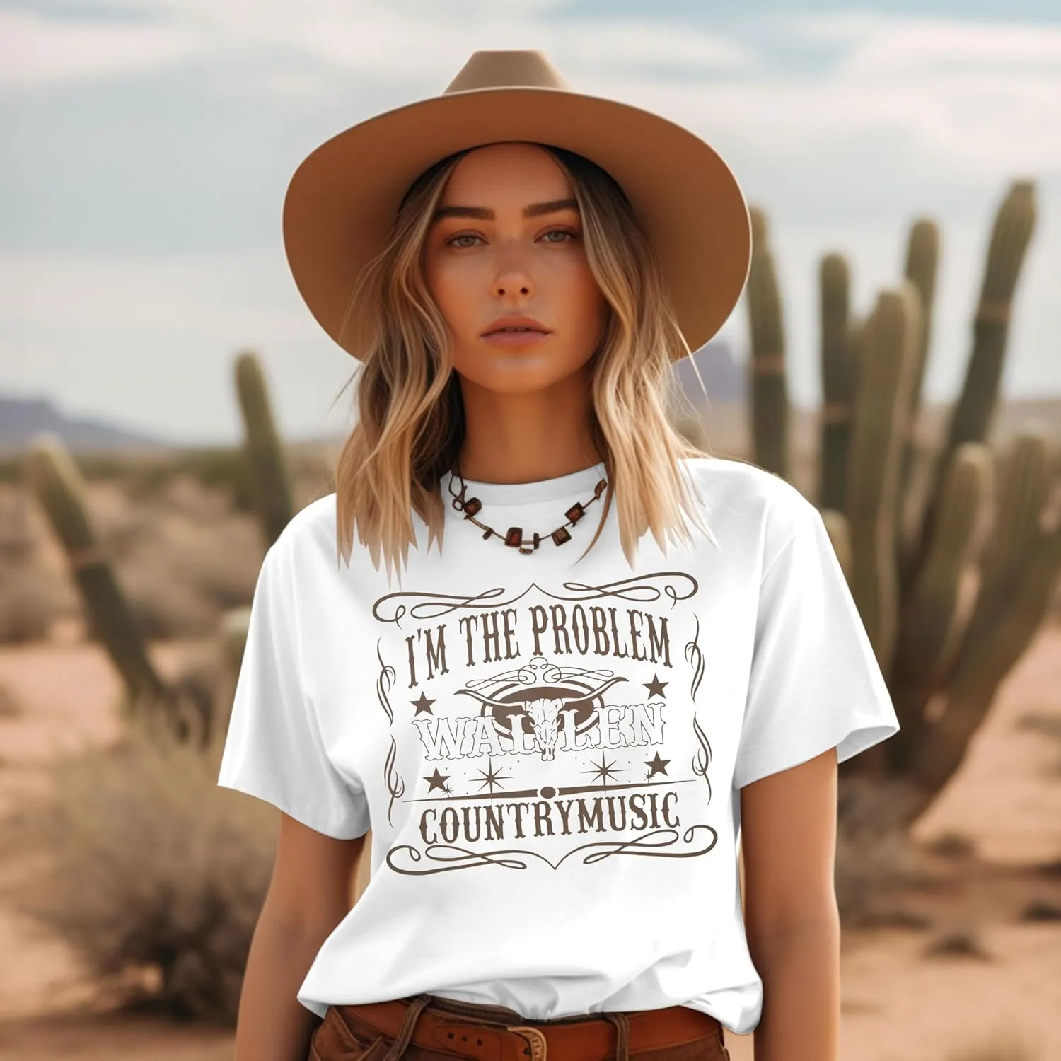 I'm The Problem T-Shirt Retro Steer Skull Western Shirts Country Music Tees Cowgirl Graphic Cowboy Tops