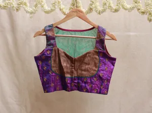 Indigo, silk and net Hand embroidery blouse