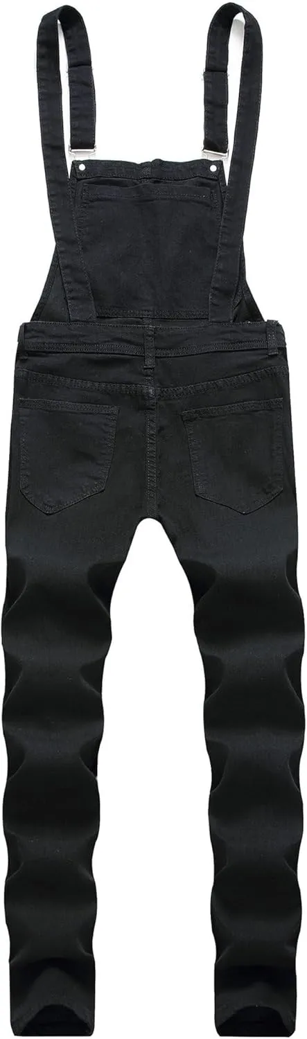 JEKE-DG Men's Ripped Casual Denim Bib Overalls Slim Fit Fashion Streetwear Jumpsuit Comfort Classic Jeans Pants