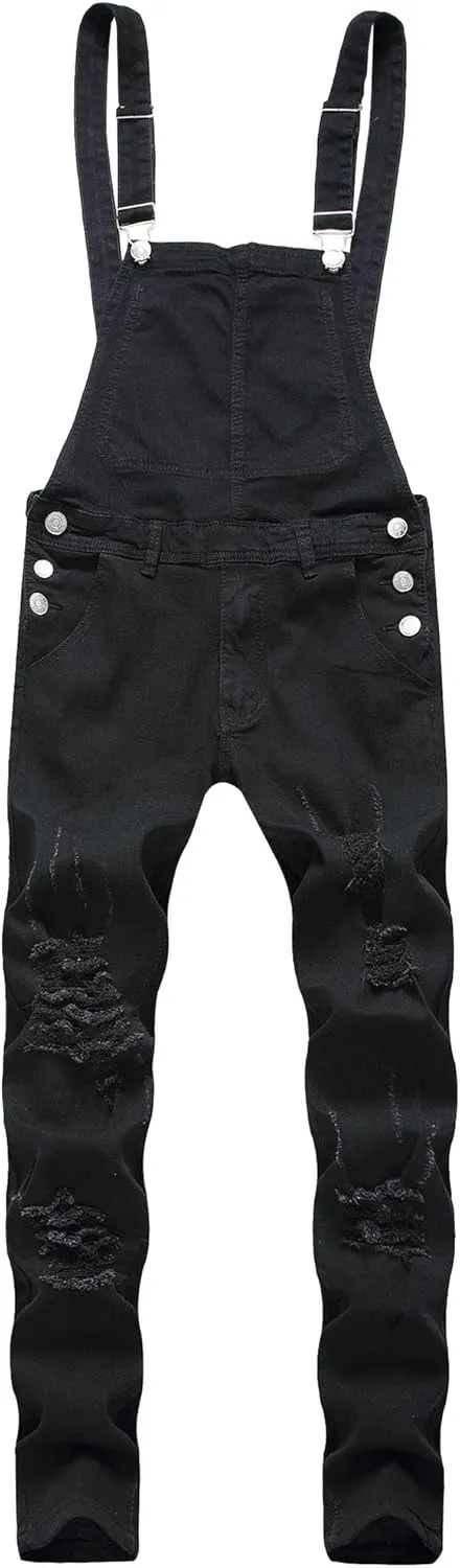 JEKE-DG Men's Ripped Casual Denim Bib Overalls Slim Fit Fashion Streetwear Jumpsuit Comfort Classic Jeans Pants