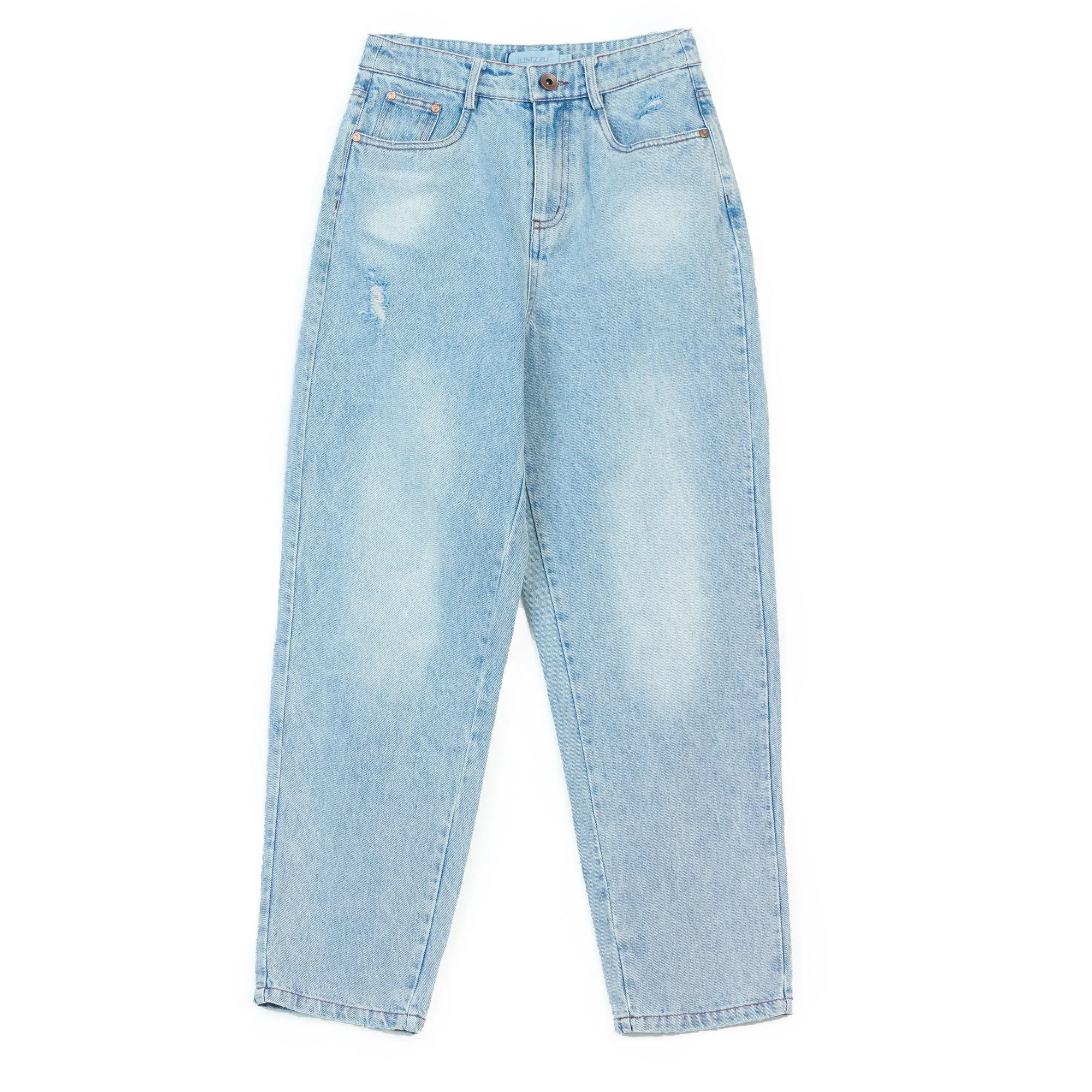 JUSTZZU  Denim Jeans  Loose Street Style