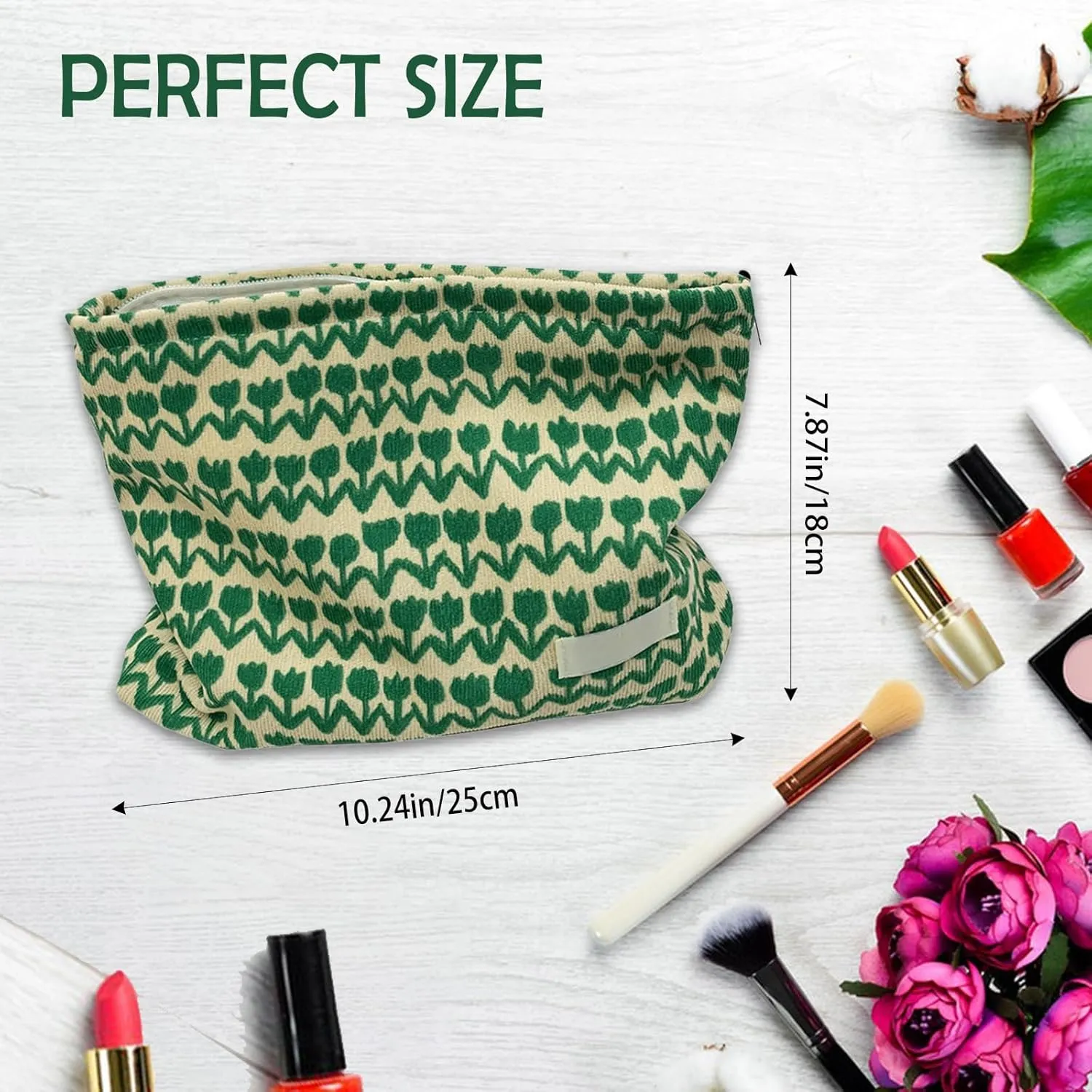 Large Capacity Makeup Bag Zipper Cosmetic Pouch for Purse, Travel Toiletry Organizer, Multi-functional Convenient Storage Bag for Daily and Travel Use (Flower)