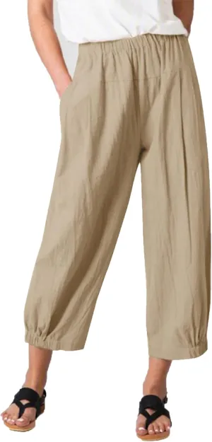 Les umes Women's Cropped Pants Cotton High Waist Wide Leg Capris Casual Loose Harem Pants Trousers with Pockets