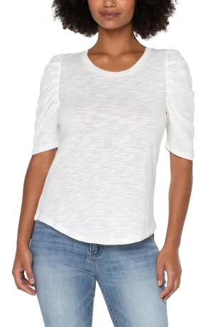 Liverpool Gathered Short Sleeve Knit Tee Vintage White