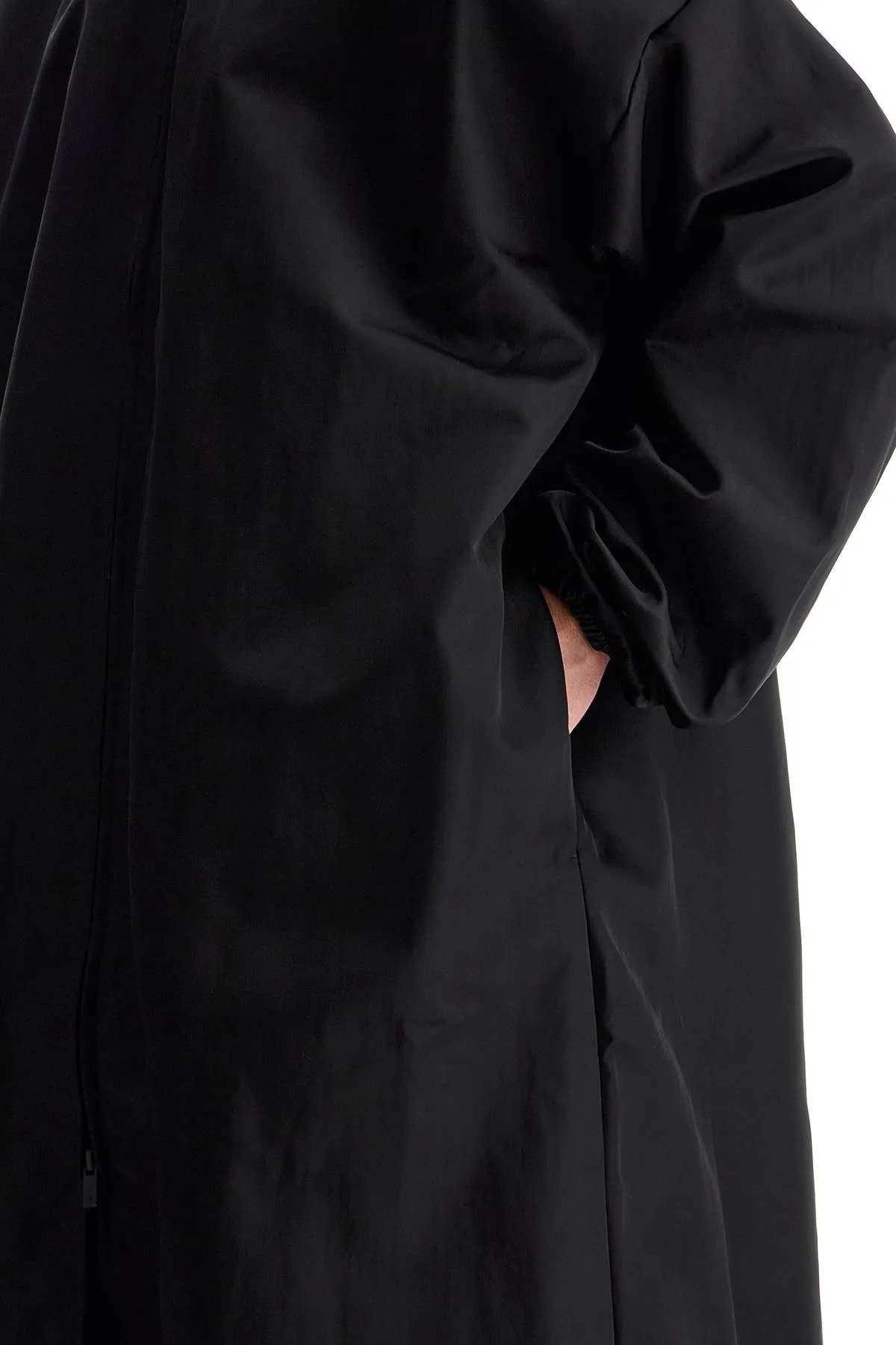 long nylon jacket with logo patch. 202BT246340F BLACK