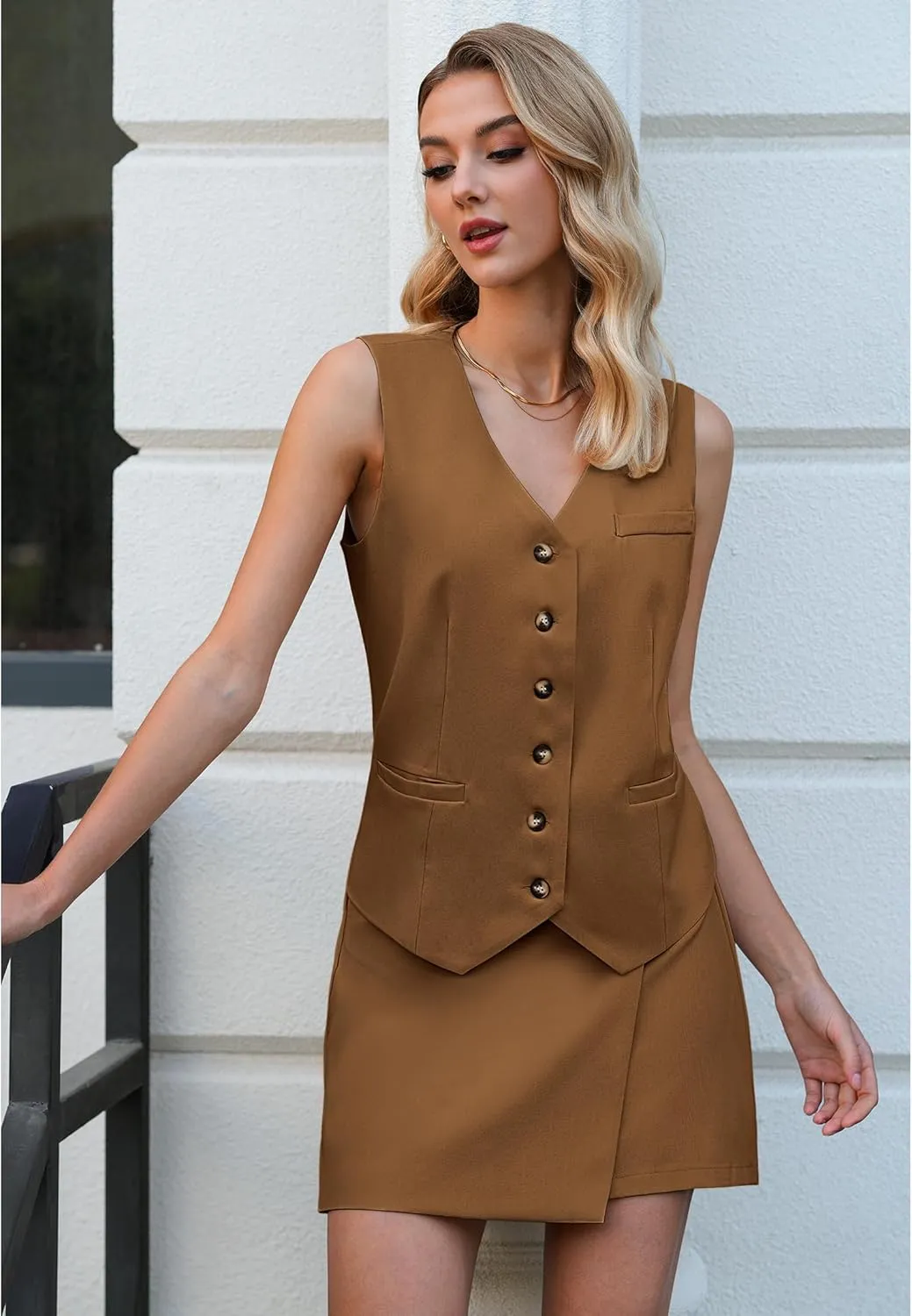luvamia 2 Piece Skirt Sets for Women Dressy Sleeveless Blazer Vest Skirts Matching Suit Set Business Casual Work Outfits