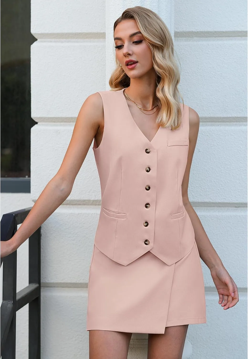 luvamia 2 Piece Skirt Sets for Women Dressy Sleeveless Blazer Vest Skirts Matching Suit Set Business Casual Work Outfits