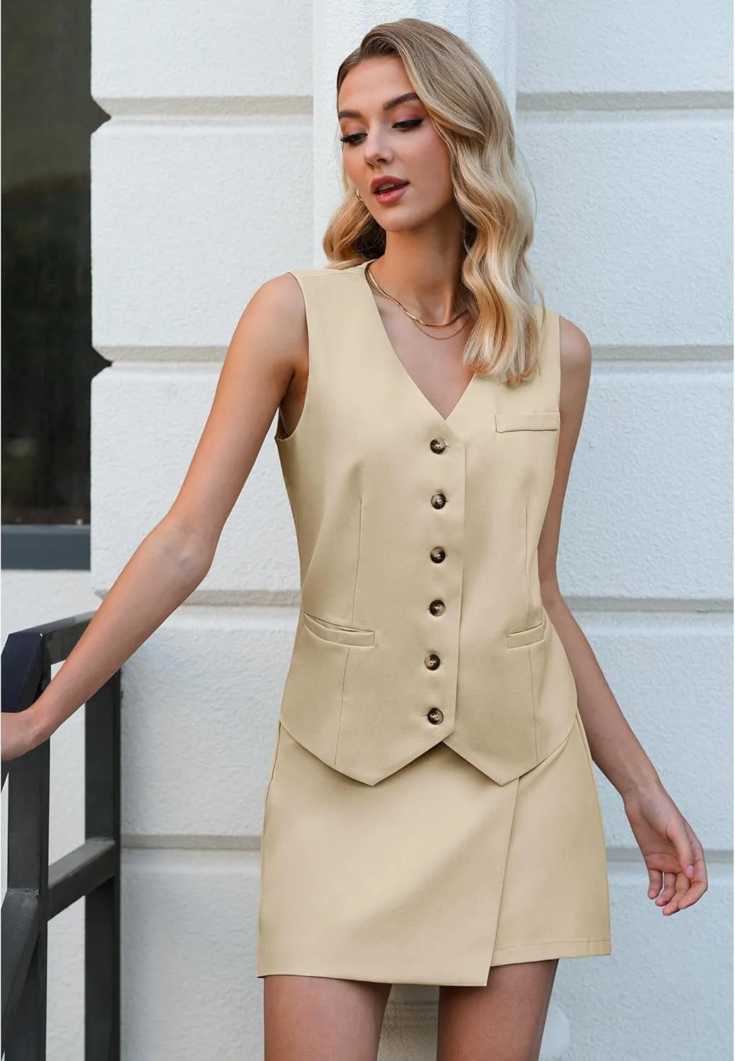 luvamia 2 Piece Skirt Sets for Women Dressy Sleeveless Blazer Vest Skirts Matching Suit Set Business Casual Work Outfits