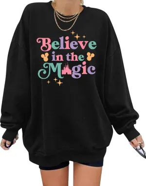 Magic Kingdom Sweatshirts For Women Oversized Magical Shirt Cute Vacation Tees Girls Castle Graphic Long Sleeve Tops