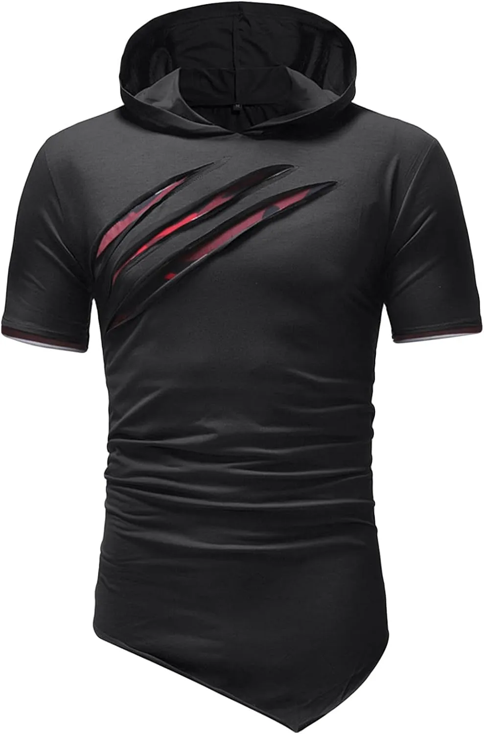 Maiyifu-GJ Mens Hip Hop Ripped Hoodie Tops Short Sleeve Hooded Workout Sweatshirts Casual Athletic Hoodies T-Shirt Pullover