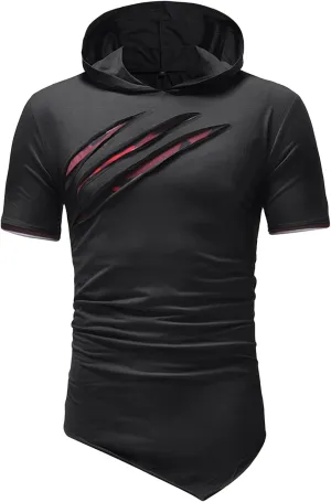 Maiyifu-GJ Mens Hip Hop Ripped Hoodie Tops Short Sleeve Hooded Workout Sweatshirts Casual Athletic Hoodies T-Shirt Pullover